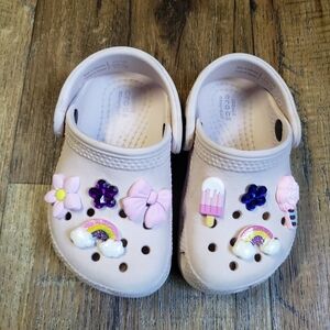 Toddler Girls Sz 5 Light Pink Crocs with Fun Charms